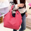 Women Canvas Bag Shoulder Bag Zipper Closure Solid Color Handbag  