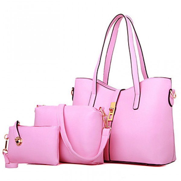 Women PU Barrel Shoulder Bag / Tote - White / Pink / Blue / Black / Burgundy  