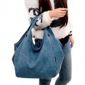 Women Canvas Bag Shoulder Bag Zipper Closure Solid Color Handbag  