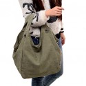 Women Canvas Bag Shoulder Bag Zipper Closure Solid Color Handbag  