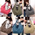 Women Canvas Bag Shoulder Bag Zipper Closure Solid Color Handbag  