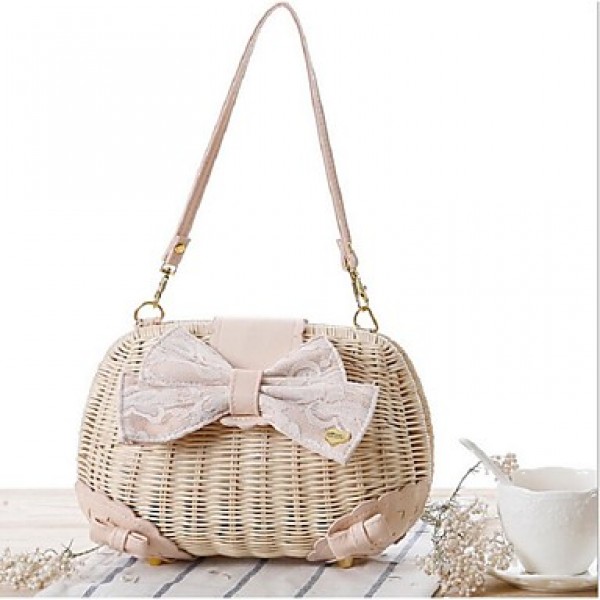 Women-Casual-Straw-Tote-White / Brown  