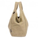 Women Canvas Bag Shoulder Bag Zipper Closure Solid Color Handbag  